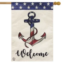 American Anchor Summer Burlap House Flag Patriotic Nautical 28" X 40" Briarwood Lane