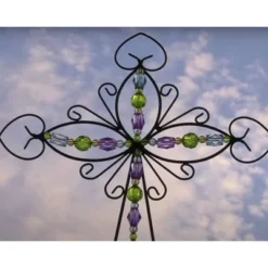 41" Metal Jeweled Cross Inverted Heart Yard Stake - Ultimate Innovations