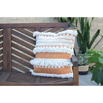 Orange Striped Hand Woven 18x18" Outdoor Decorative Throw Pillow With Hand Tied Fringe - Foreside Home & Garden - Image 4