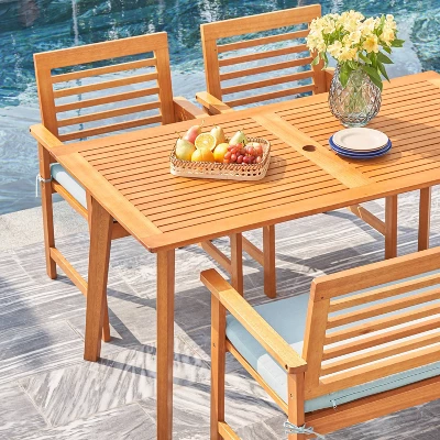 Waimea 4pc Honey Slatted Eucalyptus Wood Patio Dining Set With Bench & Cushions - Vifah - Image 5