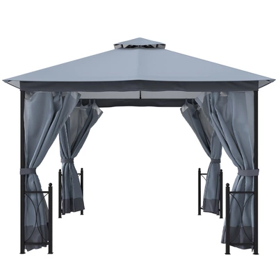 Outsunny 13' X 11' Patio Gazebo Canopy Garden Tent Sun Shade, Outdoor Shelter With 2 Tier Roof, Netting And Curtains, Steel Frame For Patio, Backyard, Garden - Image 3
