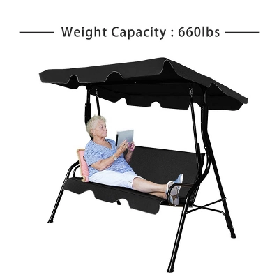 Costway Patio 3 Seats Canopy Swing Glider Hammock Cushioned Steel Frame Outdoor - Image 5