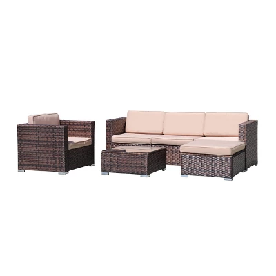 4pc Wicker Patio Sectional Seating Set With Cushions - Natural - GODEER