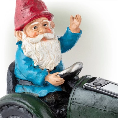 10" Polyresin Solar Tractor Riding Gnome With LED Lights Green - Alpine Corporation - Image 4