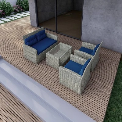 Terrazzo 4pc Outdoor Wicker Seating Set With Cushions - DUKAP - Image 12