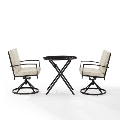 3pc Kaplan Outdoor Steel Bistro Set Oatmeal/Bronze - Crosley - Image 5