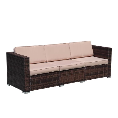 4pc Wicker Patio Sectional Seating Set With Cushions - Natural - GODEER - Image 5