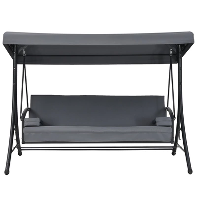 Costway Patio 3-Seat Porch Canopy Swing Converting Grey Cushion Pillow Adjust - Image 8