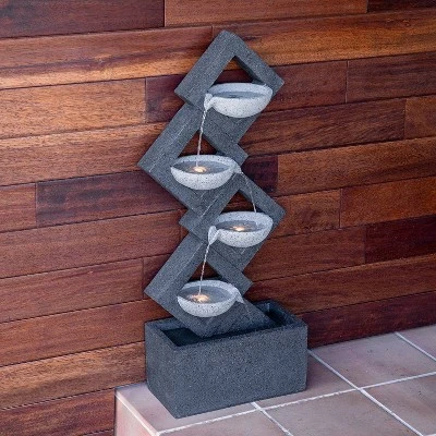 39" Resin Indoor/Outdoor Soothing 4-Tier Zen Fountain With LED Lights Gray - Alpine Corporation