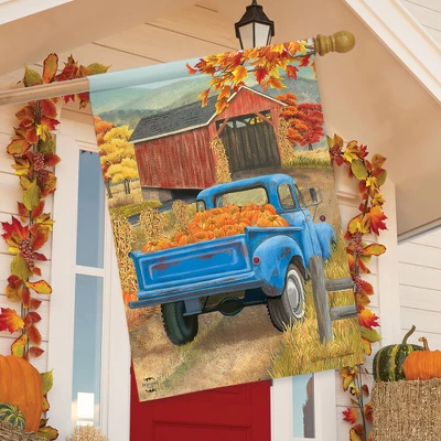 Autumn Bridge Truck House Flag Fall Pumpkins Country 28" X 40" Briarwood Lane - Image 2