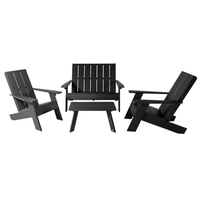 Italica 4pc Outdoor Set With Modern Adirondack Chairs, Double Wide Adirondack Chairs & Table - Highwood - Image 7