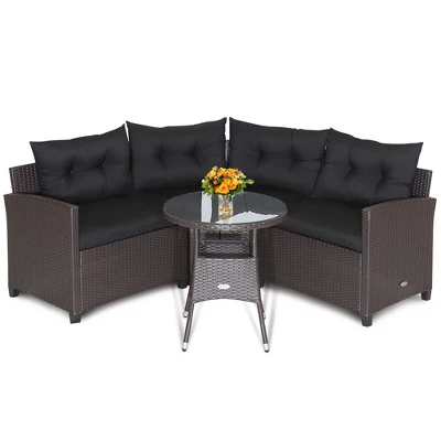 Costway 4PCS Patio Rattan Furniture Set Cushioned Sofa Glass Table Garden - Image 2