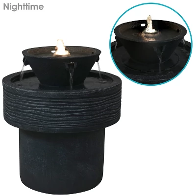 Sunnydaze Decor Sunnydaze 20"H Electric Resin 2-Tier Round Bird Bath Outdoor Water Fountain With LED Lights - Image 2