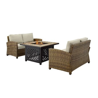 Crosley 3pc Bradenton Steel Outdoor Patio Fire Pit Furniture Set With Two Loveseats Tan/Brown - Image 6