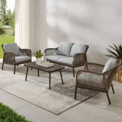Haven 4pc Outdoor Wicker Conversation Set - Light Gray - Crosley