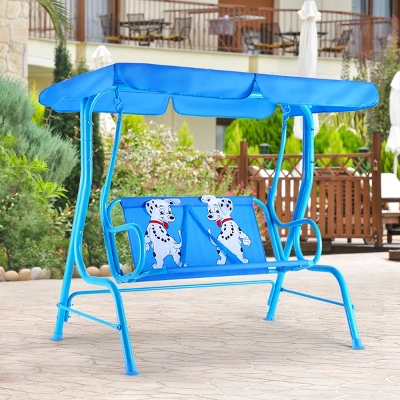 Costway Kids Patio Swing Chair Children Porch Bench Canopy 2 Person Yard Furniture Blue - Image 4