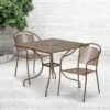 Emma And Oliver Commercial 35.5" Square Metal Garden Patio Table Set W/ 2 Round Back Chairs