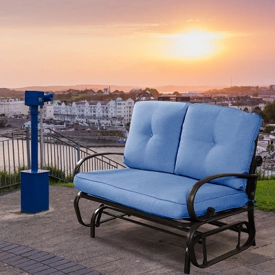 Costway Glider Outdoor Patio Rocking Bench Loveseat Cushioned Seat Steel Frame Blue - Image 7