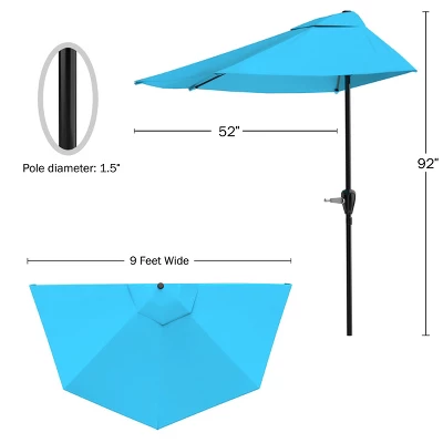 Nature Spring 9' Half-Round Patio Umbrella - Brilliant Blue - Image 3