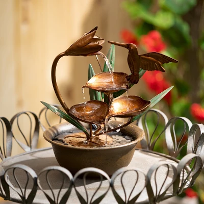 10.5"H Sullivans Copper Hummingbird Fountain, Multicolored - Image 2