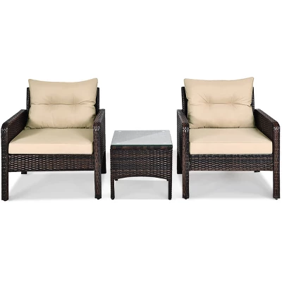 Costway 3PCS Patio Rattan Conversation Set Cushioned Sofa Chair For Garden - Image 8