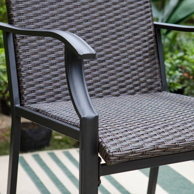 5pc Patio Dining Set With Rattan Arm Chairs & Square Faux Wood & Steel Tabletop - Captiva Designs - Image 14