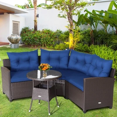 Costway 4PCS Patio Rattan Furniture Set Cushioned Sofa Glass Table Garden - Image 11