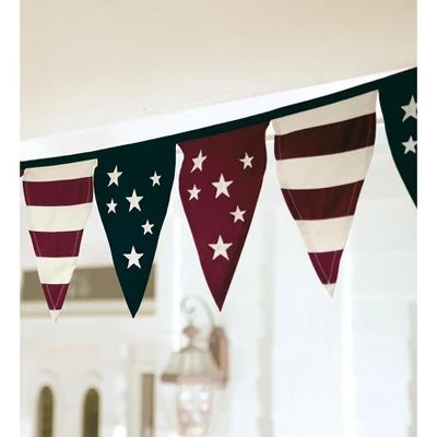 Plow & Hearth Cotton Duck Stars And Stripes Americana Pennant Bunting W/ Embroidery