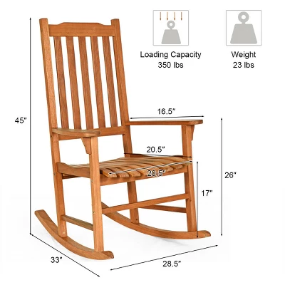 Costway Outdoor Eucalyptus Rocking Chair Single Rocker For Patio Deck Garden Natural - Image 3