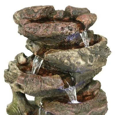 Sunnydaze Decor Sunnydaze Indoor Decorative Calming 5-Step Rock Falls Waterfall Tabletop Water Fountain With LED Lights - 14" - Image 3