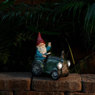 10" Polyresin Solar Tractor Riding Gnome With LED Lights Green - Alpine Corporation - Image 6
