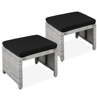 Best Choice Products Set Of 2 Multipurpose Patio Wicker Ottomans W/ Removable Cushions, Steel Frame - Image 8