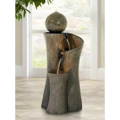 John Timberland Modern Sphere Curve Zen Outdoor Floor Water Fountain 39 1/2" With LED Light For Exterior Garden Yard Lawn - Image 7