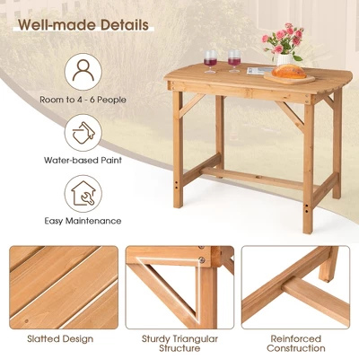 Costway Patio Outdoor Fir Wood Dining Table 1.5'' Umbrella Hole Backyard Garden Natural - Image 7