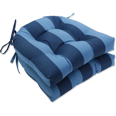 Set Of 2 Outdoor/Indoor Reversible Chair Pads Blue - Pillow Perfect - Image 7