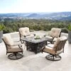 Oakland Living 5pc Deep Seating Swivel Aluminum Outdoor Patio Fire Pit Dining Set Copper