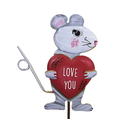 Home & Garden Love Mice Set/2 - Two Garden Stakes 29.5 Inches - Valentine's Day Romance - V22009 - Metal - Gray