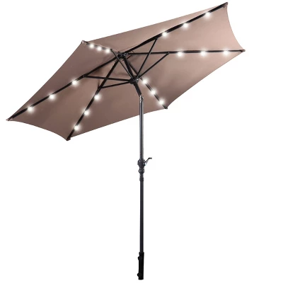 Tangkula 9' Outdoor Patio Umbrella Offset W/LED Light No Base Beige/Burgundy/Tan - Image 7