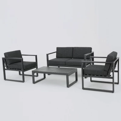 Navan 12pc Aluminum Sectional Sofa Seating Set Black/Dark Gray - Christopher Knight Home