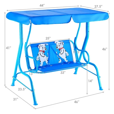 Costway Kids Patio Swing Chair Children Porch Bench Canopy 2 Person Yard Furniture Blue - Image 9