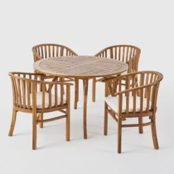 Alondra 5pc Acacia Wood Circular Dining Set - Teak - Christopher Knight Home