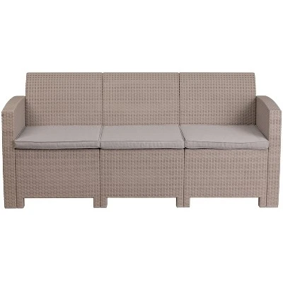 Flash Furniture Faux Rattan Sofa With All-Weather Cushions - Image 8