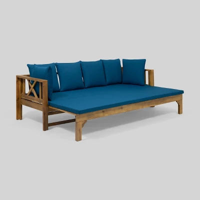 Long Beach Acacia Wood Extendable Patio Daybed Sofa Teak - Christopher Knight Home - Image 2