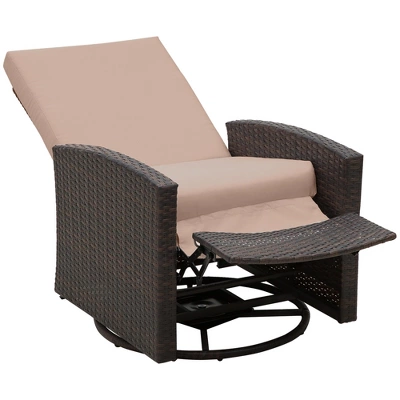 Outsunny Patio PE Rattan Wicker Recliner Chair With 360° Swivel, Soft Cushion, Lounge Chair For Patio, Garden, Backyard - Image 8