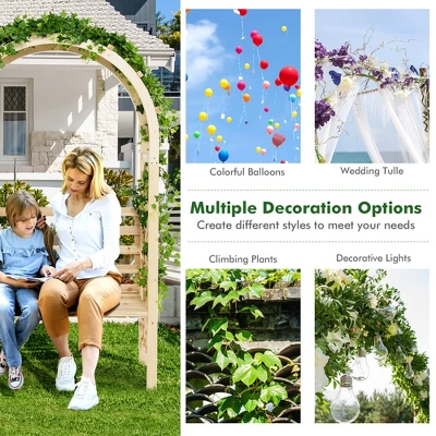 Costway Wooden Garden Bench Arch Pergola Outdoor Arbor W/backrest Patio Trellis Pergola - Image 5