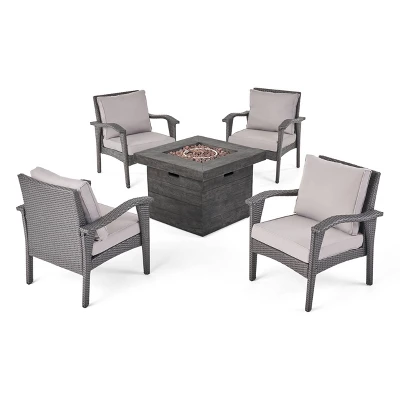 Keana 5pc Faux Rattan Club Chair & Fire Pit Chat Set - Christopher Knight Home - Image 13