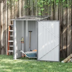 Outsunny 3.3' X 3.4' Lean-to Garden Storage Shed, Small Outdoor Galvanized Steel Tool House With Lockable Door For Patio, Backyard, Lawn, Gray