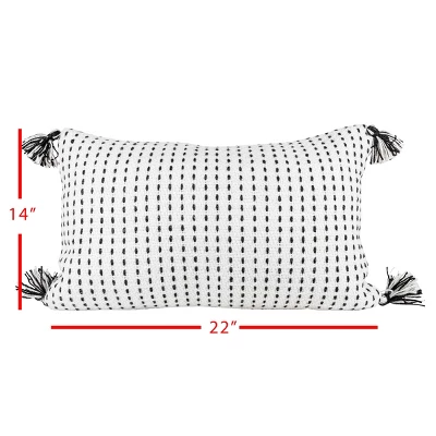 White With Black Tick Stripe 14X22 Hand Woven Filled Outdoor Pillow - Foreside Home & Garden - Image 4
