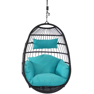 Sunnydaze Decor Sunnydaze Outdoor Resin Wicker Patio Penelope Hanging Basket Egg Chair Swing With Cushions And Headrest - 2pc - Image 6