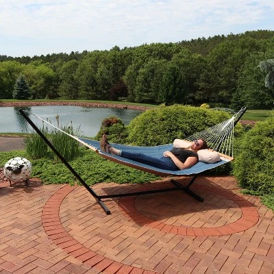 Sunnydaze Decor Sunnydaze Heavy-Duty 2-Person Quilted Designs Fabric Hammock With Spreader Bars And Detachable Pillow - 440 Lb Weight Capacity - Image 4